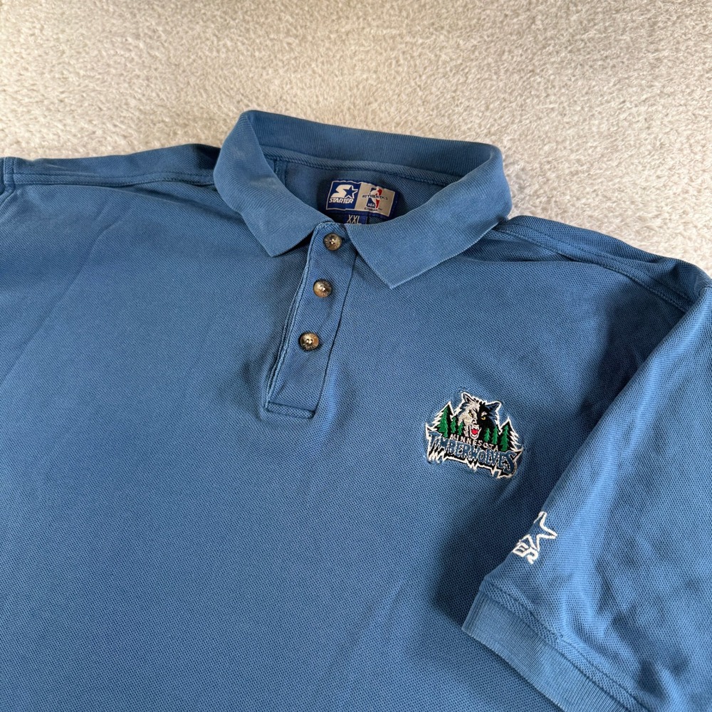 Starter Polo Shirt Mens XXL Blue Good NBA Minnesota Timberwolves Vintage Logo
